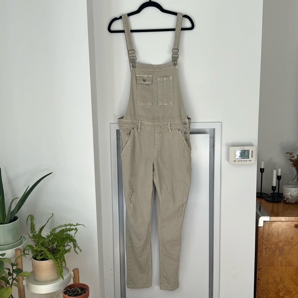 Superdry olive/sage green cotton overalls/dungarees